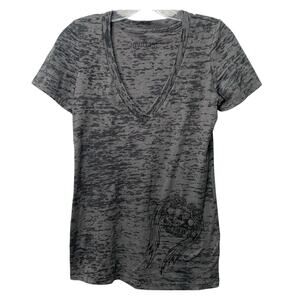 VTG Outlaw Threadz Y2K Womens Large Gray Brass Knuckles Burnout Short Sleeve Tee